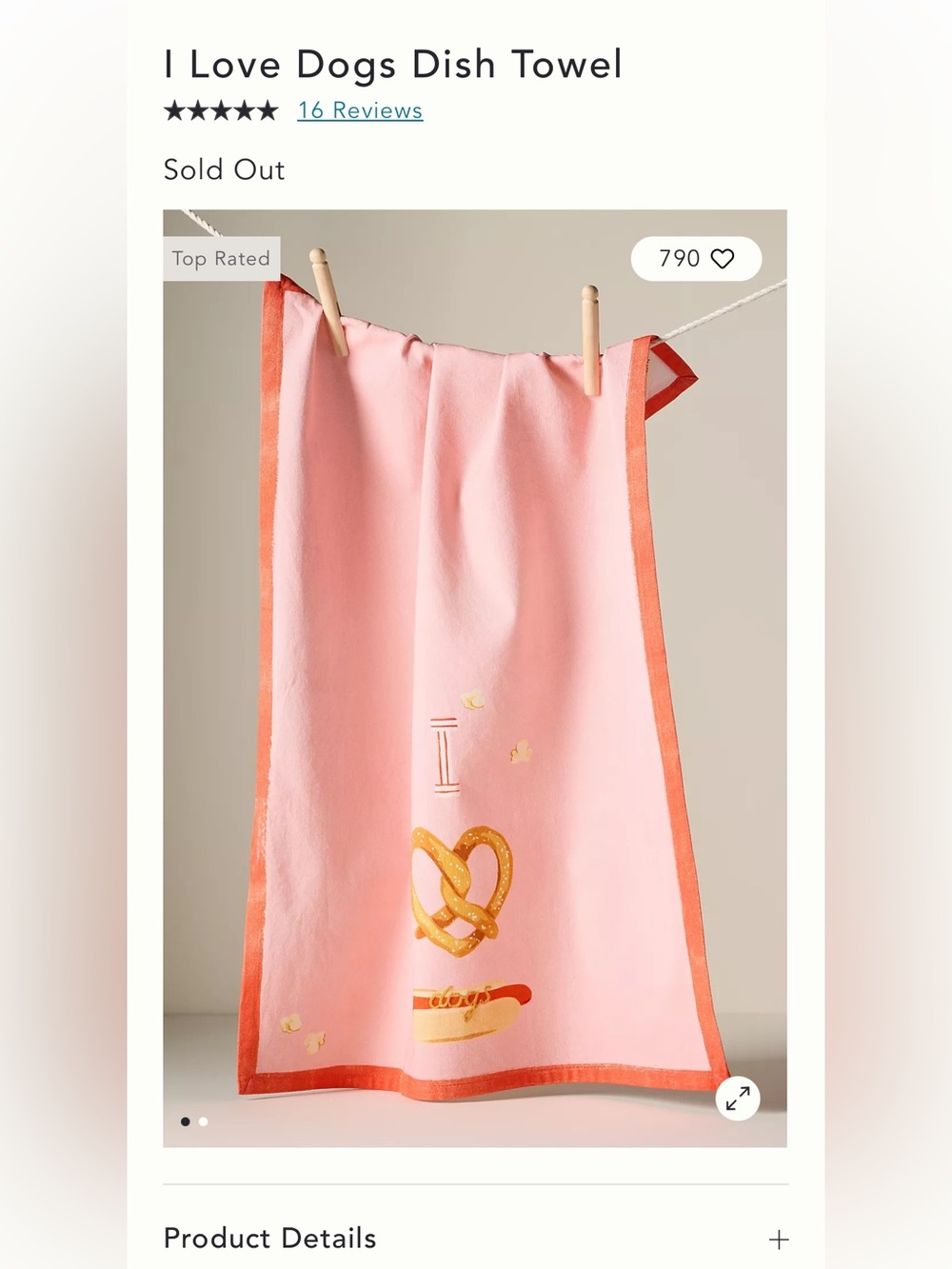 Anthropologie Pink Tea Towel with Orange Trim and Food Motifs - New $24